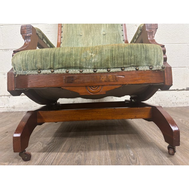 Antique Victorian Eastlake Carved Walnut Coil Spring Platform Rocking Chair For Sale In Kansas City - Image 6 of 11