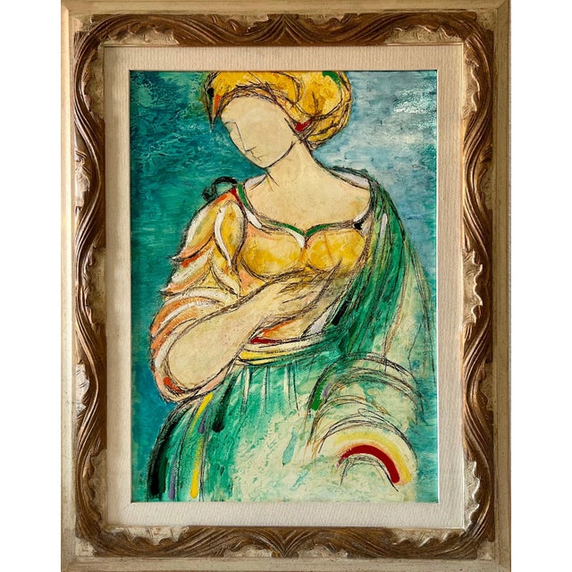 Lazzaro Donati, Italian Modernist Surrealist Woman Colorful Oil Painting Lazzaro Donati, 1961 For Sale