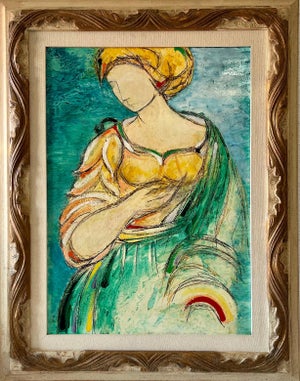Lazzaro Donati, Italian Modernist Surrealist Woman Colorful Oil Painting Lazzaro Donati, 1961