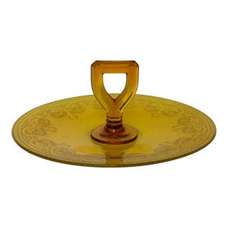 Art Deco 1930s Oval Handled Depression Glass Serving Tray For Sale