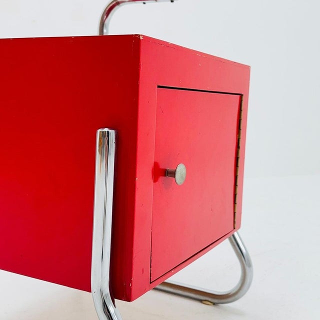 Bauhaus Nightstand with Shelf in Red, 1970s For Sale - Image 5 of 11