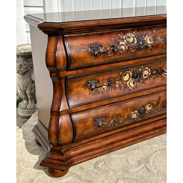 Ethan Allen Ethan Allen Bombe Chest Tuscany Painted 3 Drawer Commode French Country Dresser For Sale - Image 4 of 13