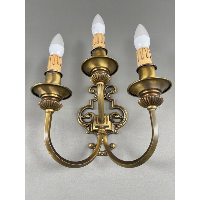 20th Century Brass Wall Sconces, Set of 2 For Sale - Image 4 of 9