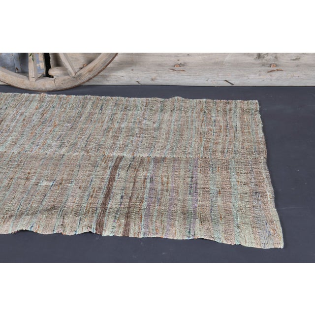 Vintage Turkish Hand-Knotted Wool Cotton Green Kilim Runner Rug For Sale - Image 4 of 10