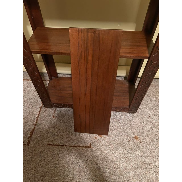 Brown 1960s English Walnut Chinese Chippendale Style Etagere With 5 Adjustable Shelves For Sale - Image 8 of 9