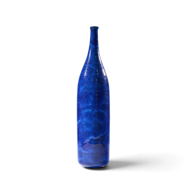 Mid 20th Century Gertrud and Otto Natzler Mid Century Lapis Blue Glaze Cylindrical Tall Bottle For Sale - Image 5 of 8