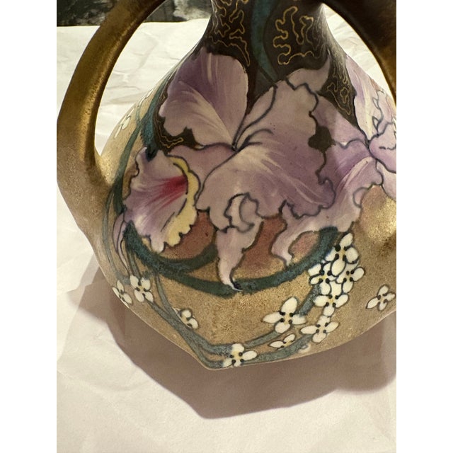 Art Nouveau Antique Hand Painted Ceramic Vase by Teplitz For Sale - Image 3 of 12