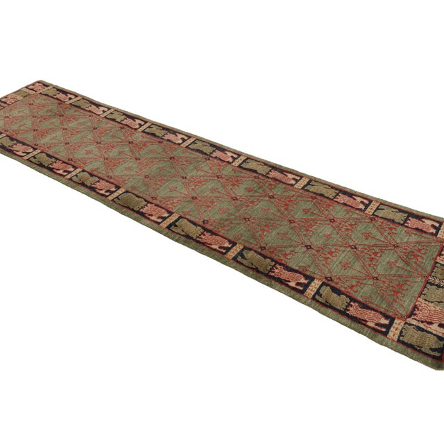 Rug & Kilim Rug & Kilim’s Traditional Geometric Green and Red Wool Custom Runner – “Cortez” For Sale - Image 4 of 7