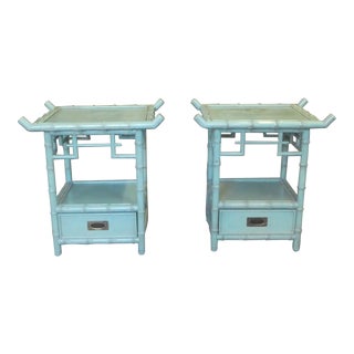 1970s Faux Bamboo Pagoda Nightstands - a Pair For Sale