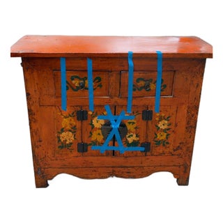 19th Century Chinese Qing Dynasty Lacquered Cabinet With Elm Wood Accents For Sale