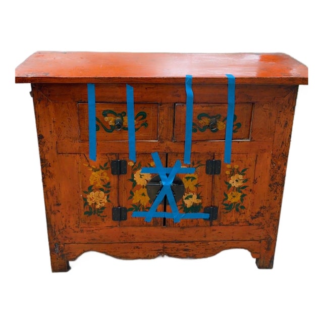 19th Century Chinese Qing Dynasty Lacquered Cabinet With Elm Wood Accents For Sale