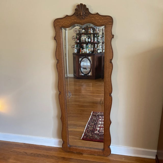 Tall French Louis XV Carved Oak Mirror For Sale - Image 6 of 6