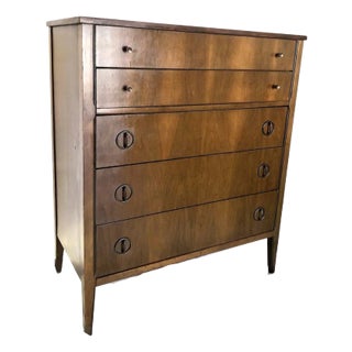 1960s Vintage Mid Century Modern Tallboy Dresser Drawers in Walnut Tone With Original Metal Pulls & Hardware For Sale