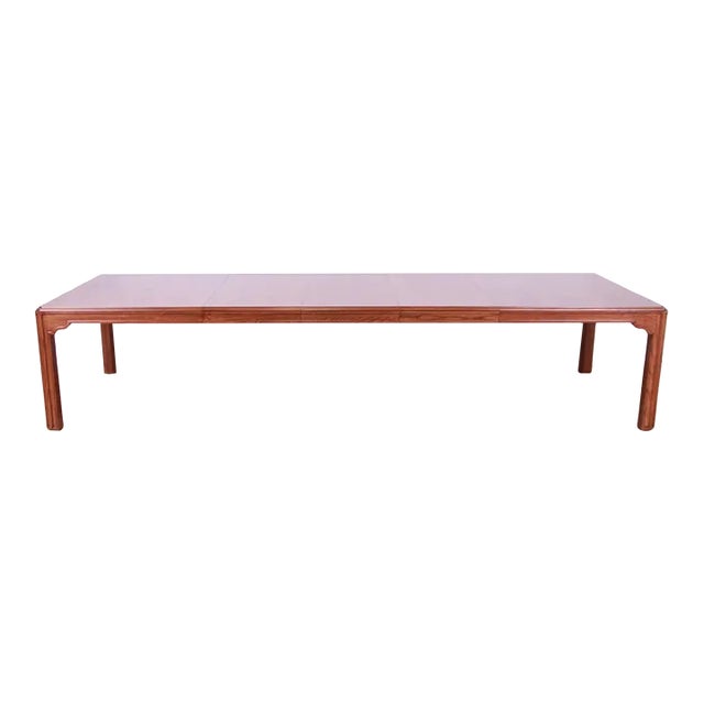 Drexel Heritage Mid-Century Modern Oak and Burl Wood Extension Dining Table, Newly Refinished For Sale