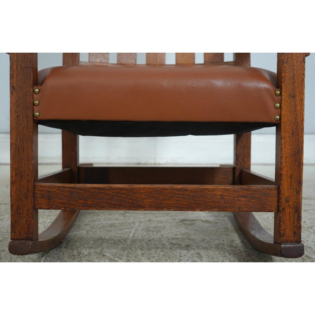 Brown Antique L&jg Stickley Leather Seat Rocking Chair For Sale - Image 8 of 18