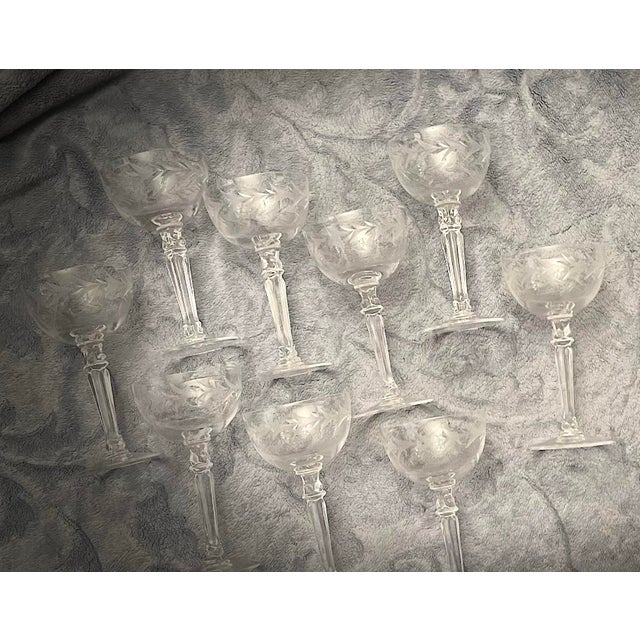 1950s Mid-Century Modern MCM Fostoria Liquor Cocktail Glasses Holly Pattern Set of 6 Stem No 6030 For Sale - Image 5 of 8