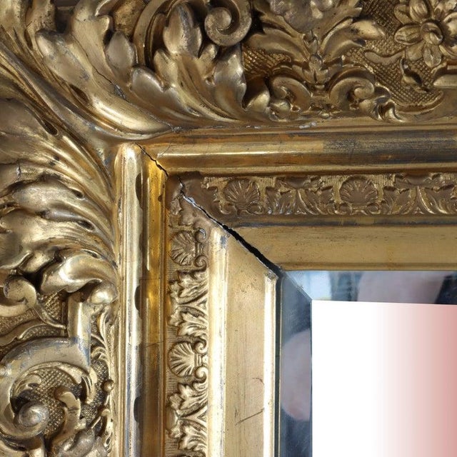 Large French Louis XIV Style Giltwood Framed Beveled Wall Mirror C1900 Measures - 38.5"H x 54"W x 5"D