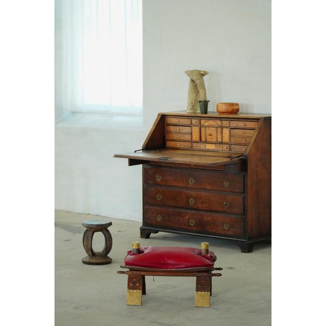 Moroccan Camel Saddle Stool in Stained Wood, Brass and Leather, North Africa, 1980 For Sale - Image 12 of 18