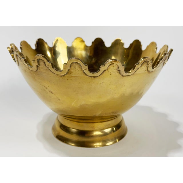 Stunning very large classic vintage Monteith Style brass bowl or planter with scalloped rim. Attributed to Mottahedeh in...