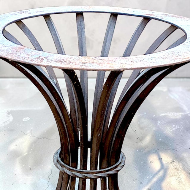 Kreiss Modern Kreiss Trieste Collection 60" Round Travertine & Wrought Iron Center or Dining Table For Sale - Image 4 of 14