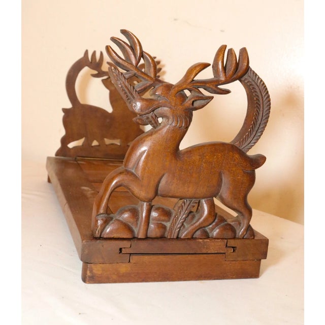 Antique Hand Carved Figural Deer Wood Expandable Collapsable Shelf Bookend For Sale In New York - Image 6 of 11