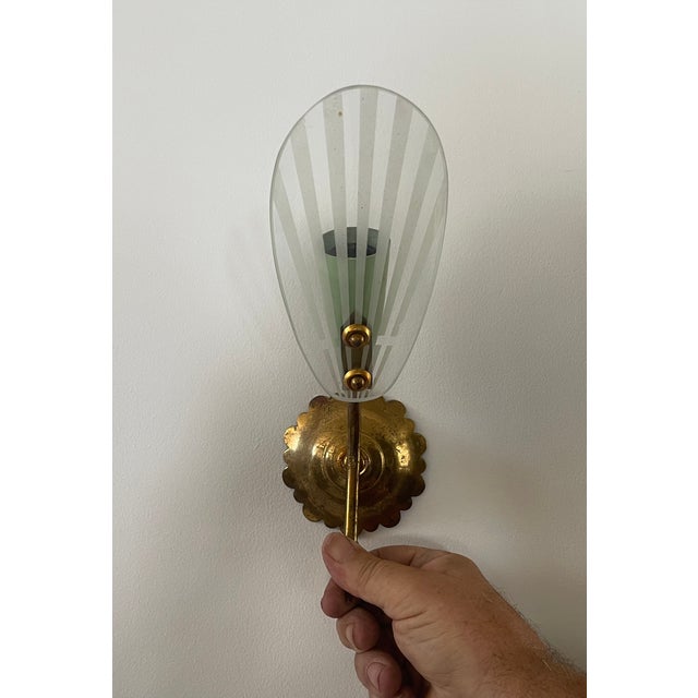 Italian Brass Glass Sconces, 1950s, Set of 3 For Sale - Image 17 of 18