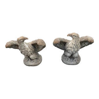 Pair of Mid-Century Hollywood Regency Cast Stone Eagle Statues For Sale