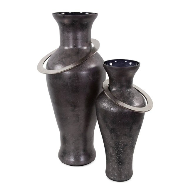 The Black Ore Glass Vase with Metal Accent, Medium For Sale - Image 9 of 10