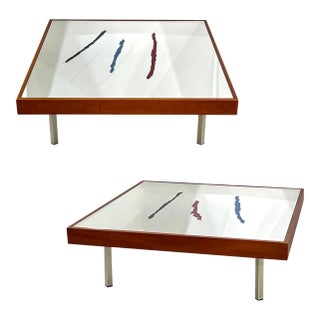 1970s Italian Post-Modern Pair of Mirrored Cherry Wood Eglomise Coffee Tables For Sale