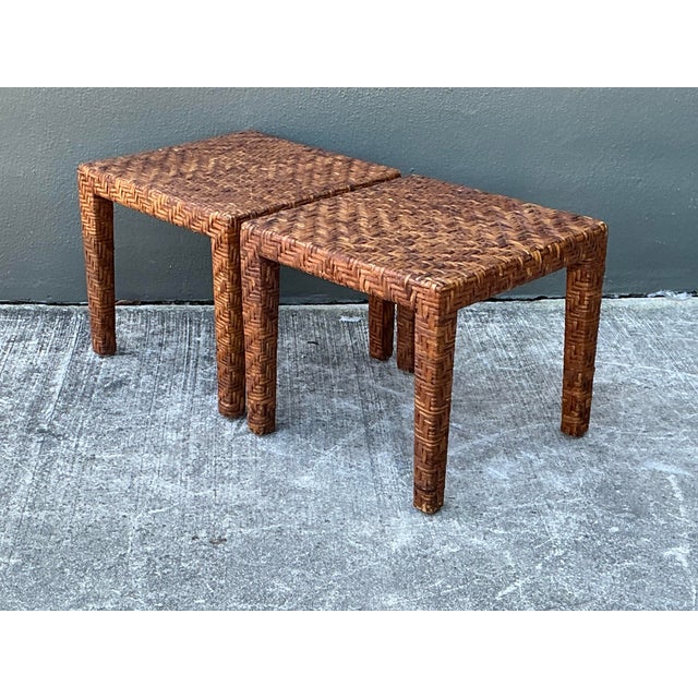 This exquisite pair of vintage side tables showcases the timeless appeal of organic materials and minimalist design....
