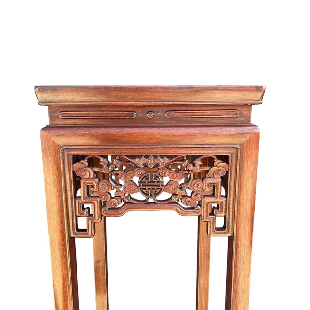 Antique Chinese Hand Carved Rosewood Pedestal Stands Pair For Sale - Image 4 of 9