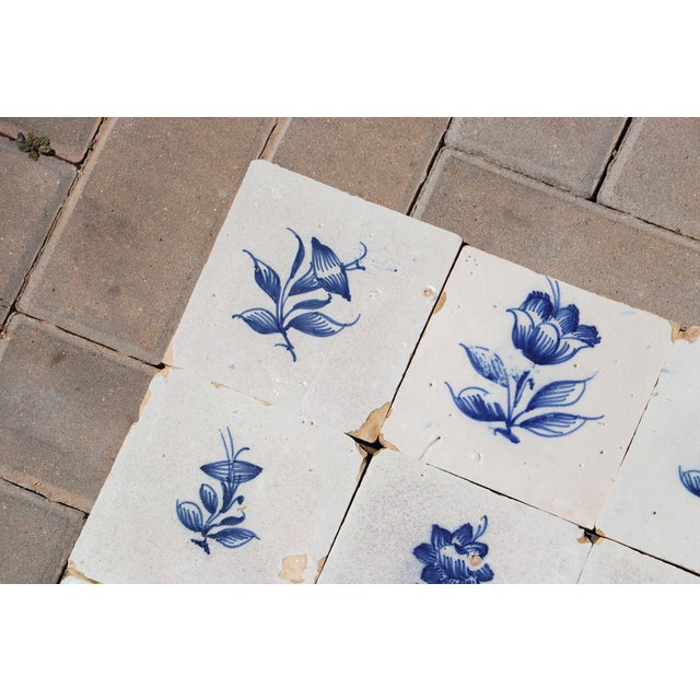 Baroque Antique 18th Century Portuguese Faience Tiles With Delicate Botanical Designs Set of 27 For Sale - Image 3 of 18