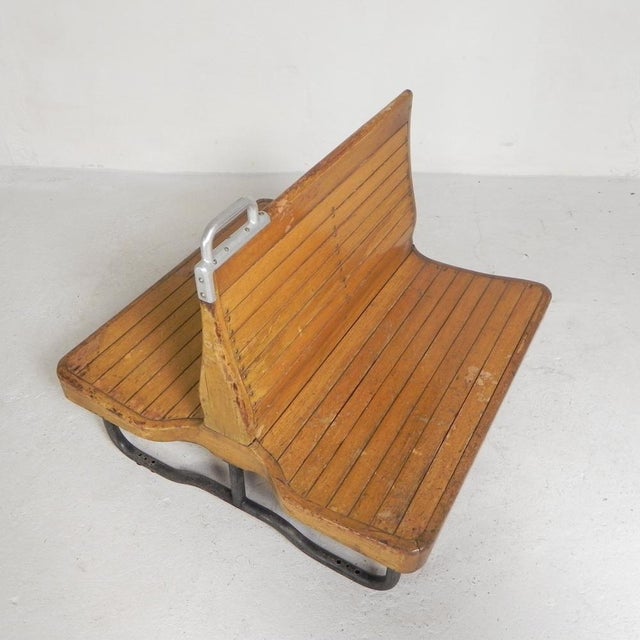 Black Double-Sided Teak Train Bench, 1930s For Sale - Image 8 of 18