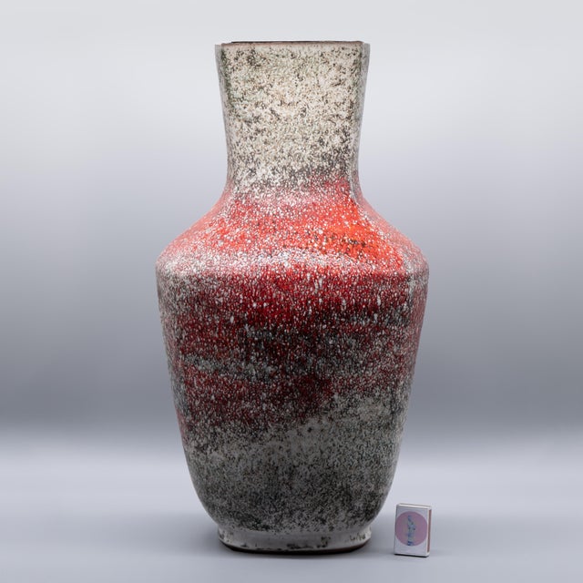 Extra-large vintage floor vase from Karlsruher Majolika, designed by Fridegard Glatzle in the 1970s, with a bold abstract...