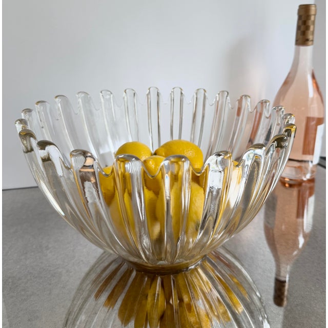 1950s Vintage Sculptural Ribbed Glass Centerpiece Bowl For Sale - Image 5 of 5