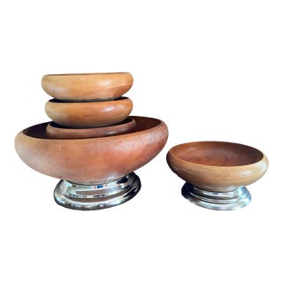 Mid-Century Hellerware Wooden Salad Bowl Serving Set - 5 Pieces For Sale