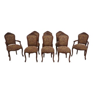 Set of 8 French Style Carved Upholstered Dining Room Chairs For Sale