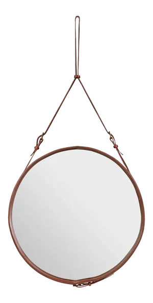 Jacques Adnet Large Circulaire Mirror With Brown Leather