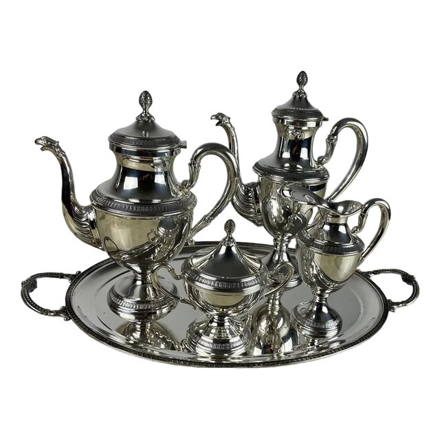 Empire Style Silver Tea or Coffee Service, Italy, 1980s, Set of 5 For Sale