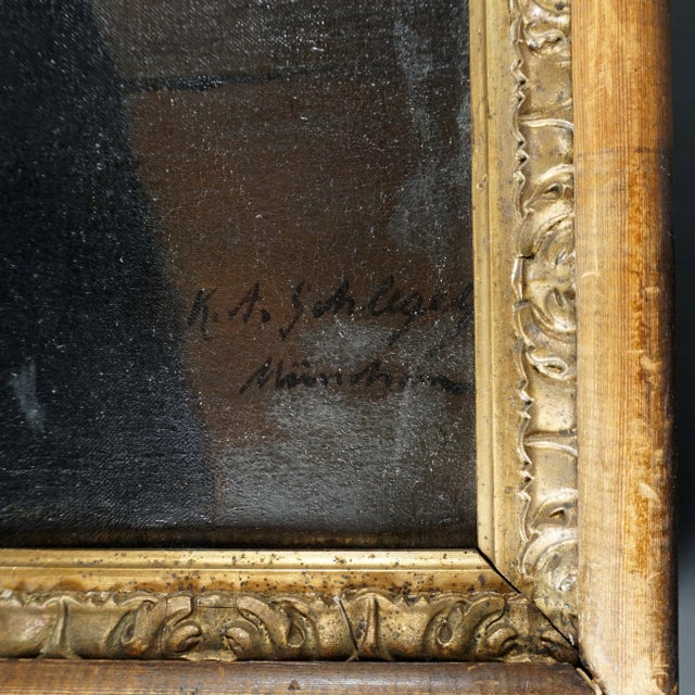 Blue Portrait of a Girl & Kittens, German Oil Painting Signed Karl August Schlegel For Sale - Image 8 of 9
