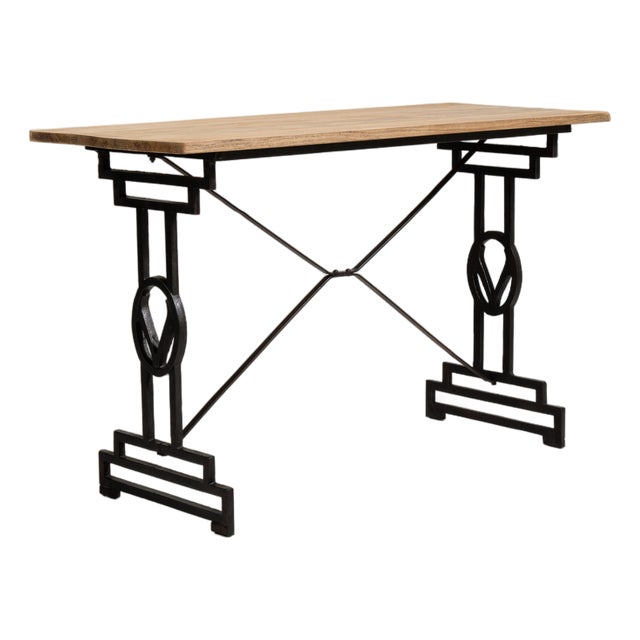 Cast Iron Bistro Table with Oak Top, Antique, France, 20th Century For Sale