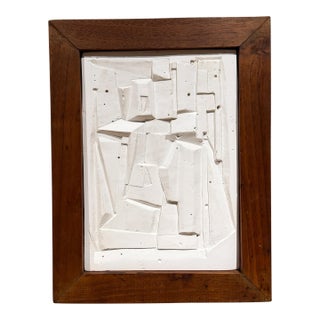 Mid-Century Modern Artwork Brutalist Cubist Plaster Relief Sculpture For Sale