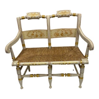 Hitchcock Childs Double Settee White Paint, Stencil and 23k Gold Hand Made For Sale