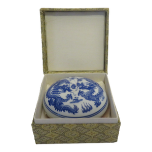 Chinese Hanko Ink Pad Case VTG Porcelain Sometsuke Blue White Red Paste Box