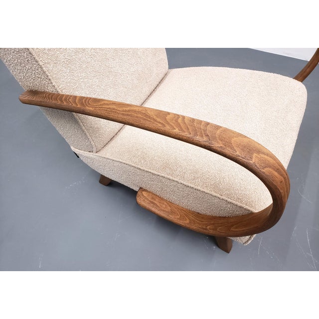 1930s Vintage Bentwood Lounge Chair in Beige Boucle by Jindrich Halabala, 1930 For Sale - Image 5 of 11
