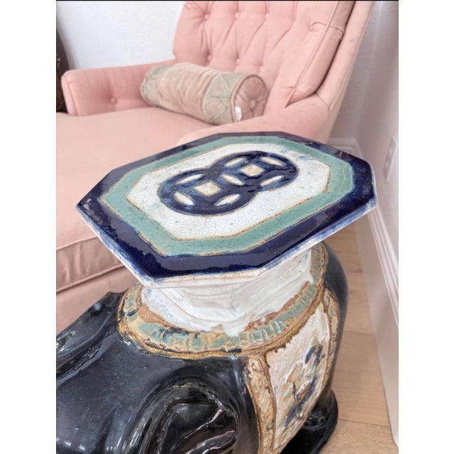 Asian Vintage Asian Glazed Ceramic Elephant Garden Stool & Side Table For Sale - Image 3 of 8