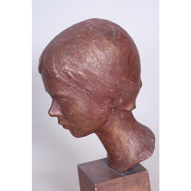 Sculpture Materials Art Deco Painted Plaster Statuette of Young Woman, Czech, 1920s For Sale - Image 7 of 10