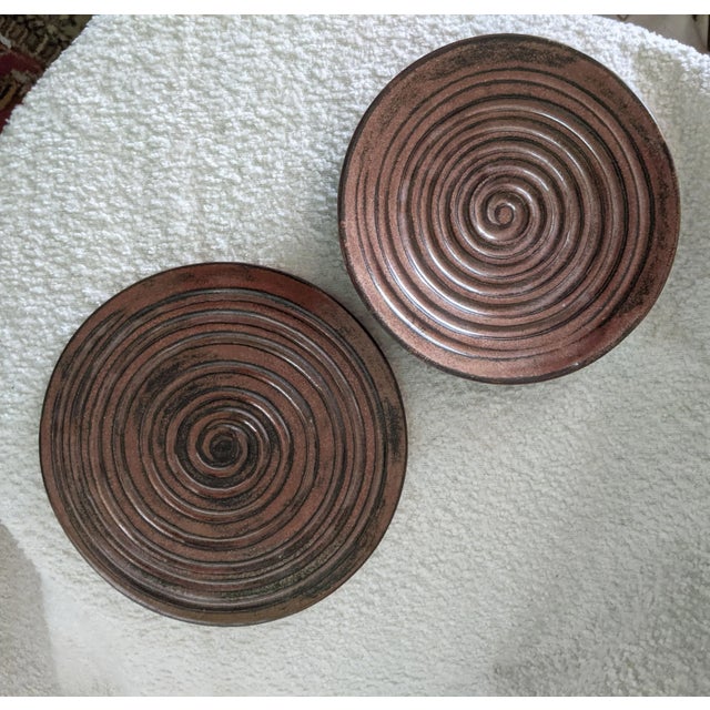 Studio Pottery Metallic Coiled Earthenware Candle Dishes- Set of 2 For Sale - Image 9 of 12