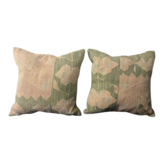 Vintage Kilim Pillows in Pink and Green, a Pair For Sale