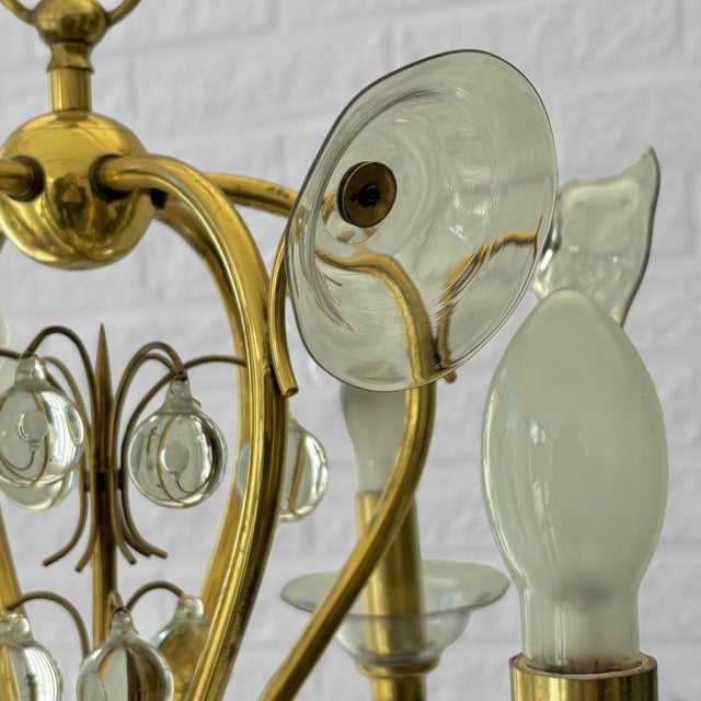 Swedish Modern Scandinavian Chandelier in Brass & Glass with Prisms, 1940s For Sale - Image 10 of 13